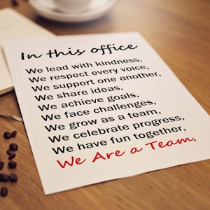 In This Office We Are a Team, Modern Teamwork Quotes Printable Wall Art, Office Quotes Wall Decor, Inspirational Poster, Digital Download