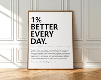 1% Bättre Varje Dag Affärscitat, Motiverande, Inspirerande Citat Väggkonst Utskrivbar Daglig Framsteg Citat Kontorsdekor Digital Nedladdning