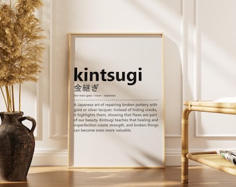 Kintsugi Definition Print, japanisches Wort druckbare Wandkunst, minimalistisches Typografie Inspirations Poster, digitaler Download
