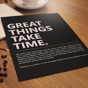 Great Things Take Time Wandkunst, Self Care Affirmation Poster, positives Motivationszitat Mentale Gesundheit Print Bürodekor Digitaler Download