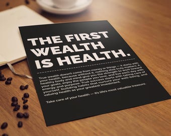 The First Wealth is Health Printable Wall Art Minimalist Motivational Quote Poster Aesthetic Wellness Quote Selfcare Poster Digital Download