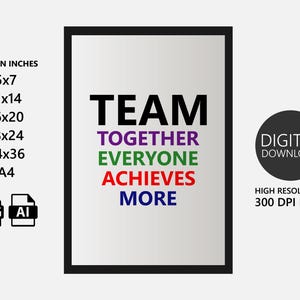 Teamwork Quote Poster, Together Everyone Achieves More, Team Work Print, Motivational Teamwork Quotes, Business Quote, Office Wall Art Decor