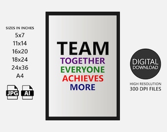 Teamwork Quote Poster, Together Everyone Achieves More, Team Work Print, Motivational Teamwork Quotes, Business Quote, Office Wall Art Decor