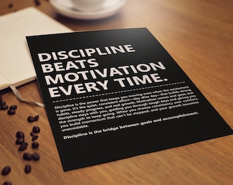 La disciplina batte la motivazione, poster motivazionale, citazione ispiratrice, decorazione per ufficio, download digitale