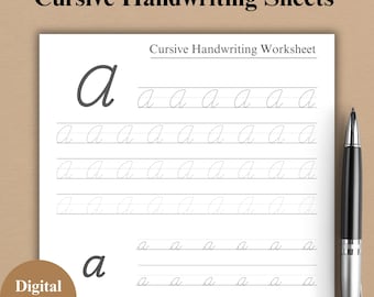 Feuilles d'exercices imprimables pour l'écriture cursive 78 pages, 26 lettres de l'alphabet, Exercices d'écriture cursive, Feuilles d'écriture manuscrite cursive, téléchargement PDF