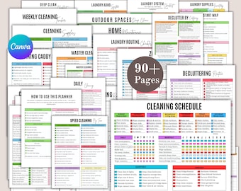 The Ultimate ADHD Cleaning Planner Bundle, ADHD Cleaning Checklist, ADHD Chore Chart, Home Cleaning Schedule, Family Chore Chart, Editable