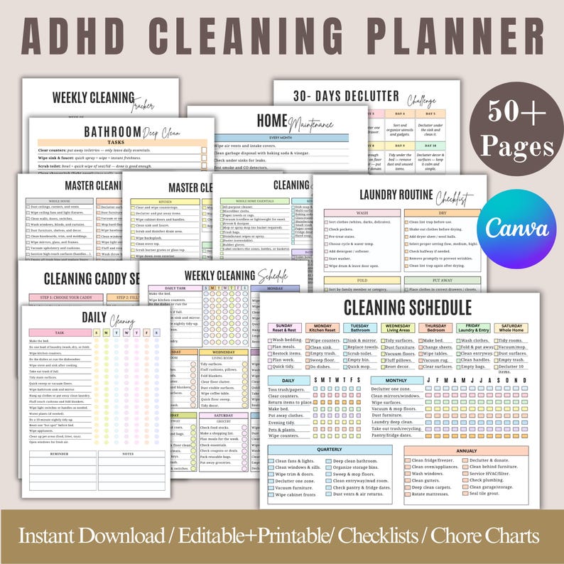 ADHD Cleaning Planner Bundle, ADHD Cleaning Checklist, ADHD Chore Chart ...