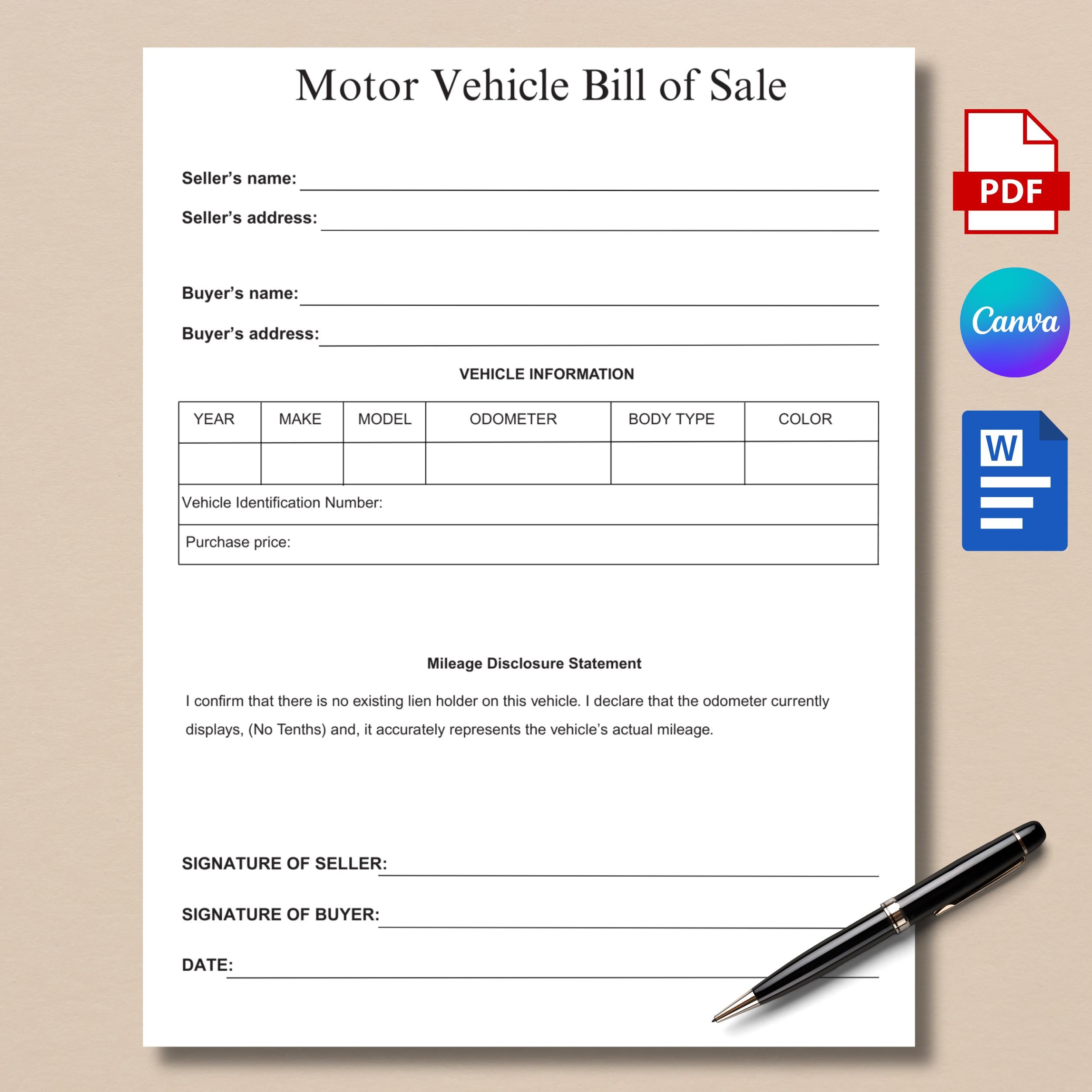 Buy Motorcycle Bill of Sale Form Online In India India