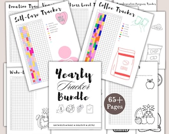 Bullet Journal Trackers, Yearly trackers Bundle Printable, Bullett Journal Templates pdf, Undated Yearly Planner , Printable Journal Pages