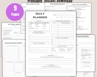 ADHD Daily Planner Printable, Organized Planner, ADHD Planner, Printable Planner, Digital Planner PDF, Daily Planner