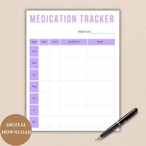 Medication Tracker, Medication Log, Printable Medicine Log, Medication Sheet, Medicine Intake Tracker, PDF