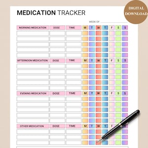 Medication Tracker, Medication Log, Printable Medicine Log, Medication Sheet, Medicine Intake Tracker, PDF