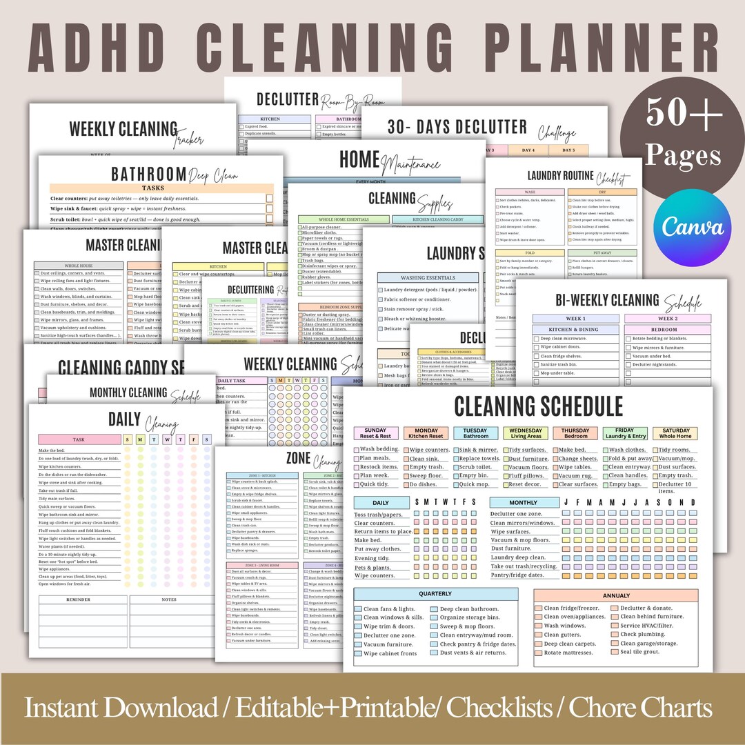 ADHD Cleaning Planner Bundle, ADHD Cleaning Checklist, ADHD Chore Chart ...