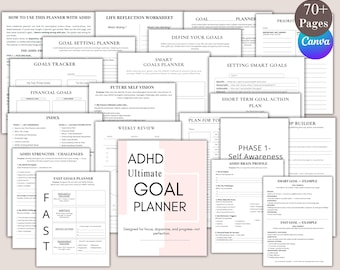 Printable ADHD Goal Planner, Adhd Daily Planner, ADHD Productivity Journal, Yearly Goals, Daily Weekly Monthly, , Editable Adhd Planner