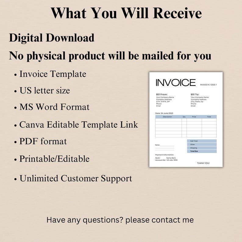 Editable Invoice Template, Custom Invoice Form, Invoice Template for ...