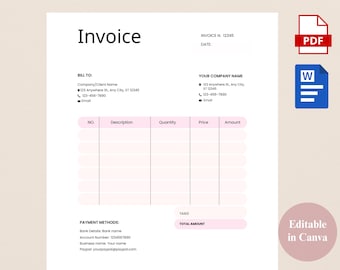 Invoice Template Editable, Small Business Custom Order Form, Printable Invoice Form, Modern Invoice, Instant Download, Invoice PDF, Word