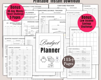 Printable Budget Planner Bundle,Savings Challenge, Monthly Bill Organizer, Digital Download, PDF, A5/A4/US Letter/Happy Planner Sizes