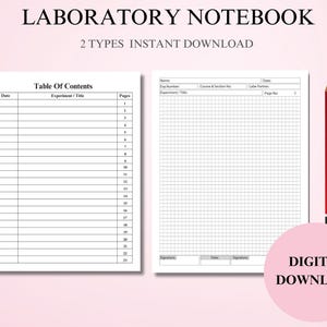 Printable Lab Notebook 120 Pages , Lab Book, Laboratory Notebook, Table ...