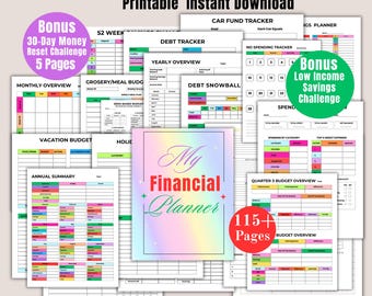 Printable Budget Planner Bundle,Savings Challenge, Financial Planner, Paycheck Budget Template, PDF, Rainbow Budget, Budgeting Binder