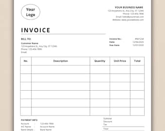 Editable Invoice Template, Custom Invoice Form, Invoice Template For Small Business, Blank Billing Template, Canva Editable Invoice Template