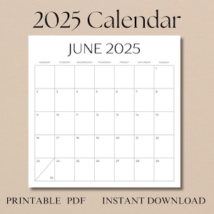 2025 Calendar, 2025 Monthly Planner, Wall Calendar, Printable PDF, Desk Calendar, Minimalist Calendar, 12x12 Inches