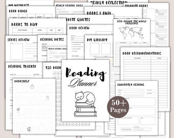Printable Book Reading Planner, Reading challenge, Book Review Log Book, Monthly Reading Journal, Bookshelf Reading Tracker, For Book Lovers
