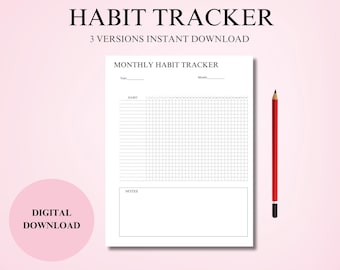 Printable Habit Tracker, Monthly Habit Tracker, Routine Builder, Habit Tracker Template, Goal Tracker, Monthly Habit Tracker PDF 3 Versions