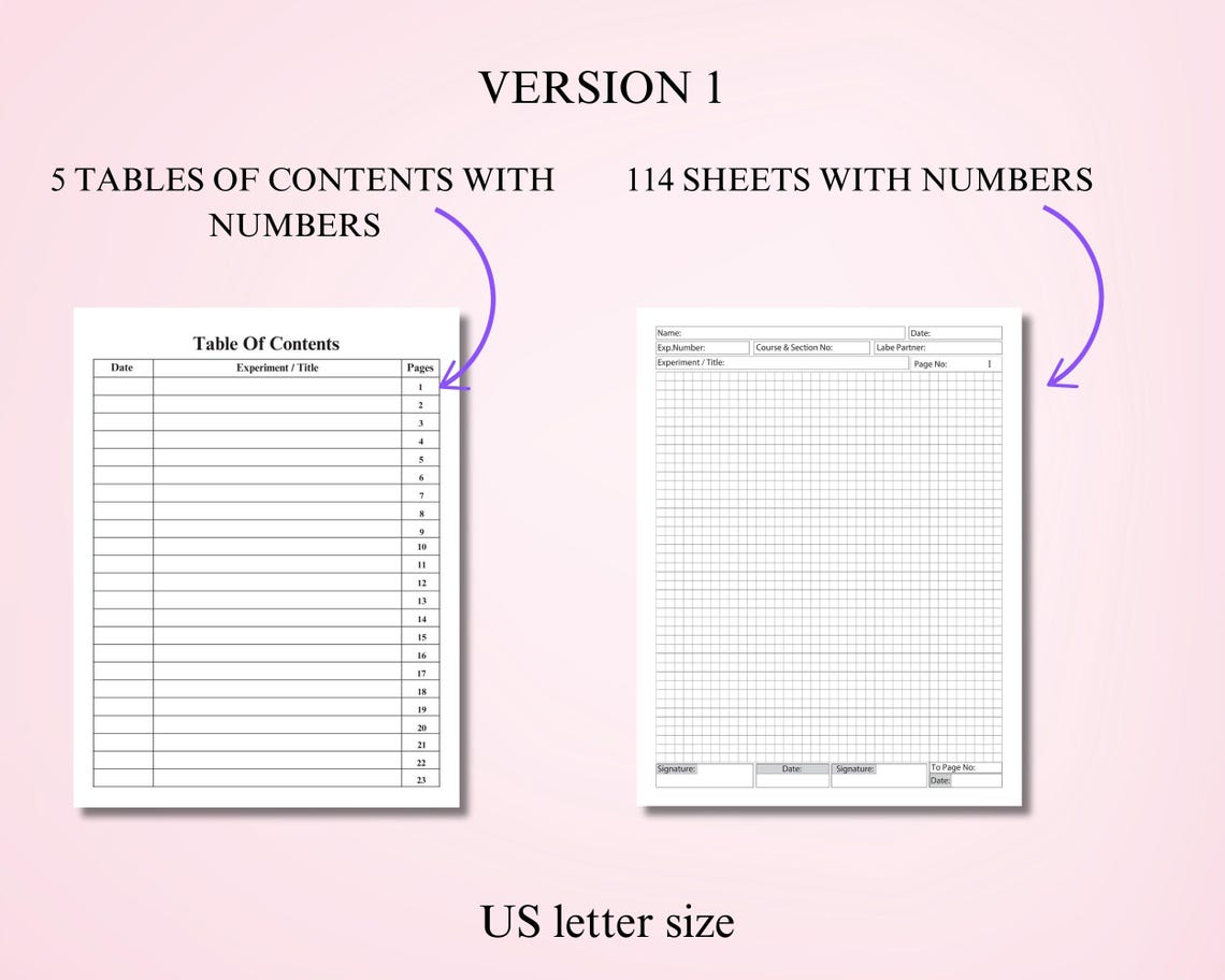 Printable Lab Notebook 120 Pages , Lab Book, Laboratory Notebook, Table ...