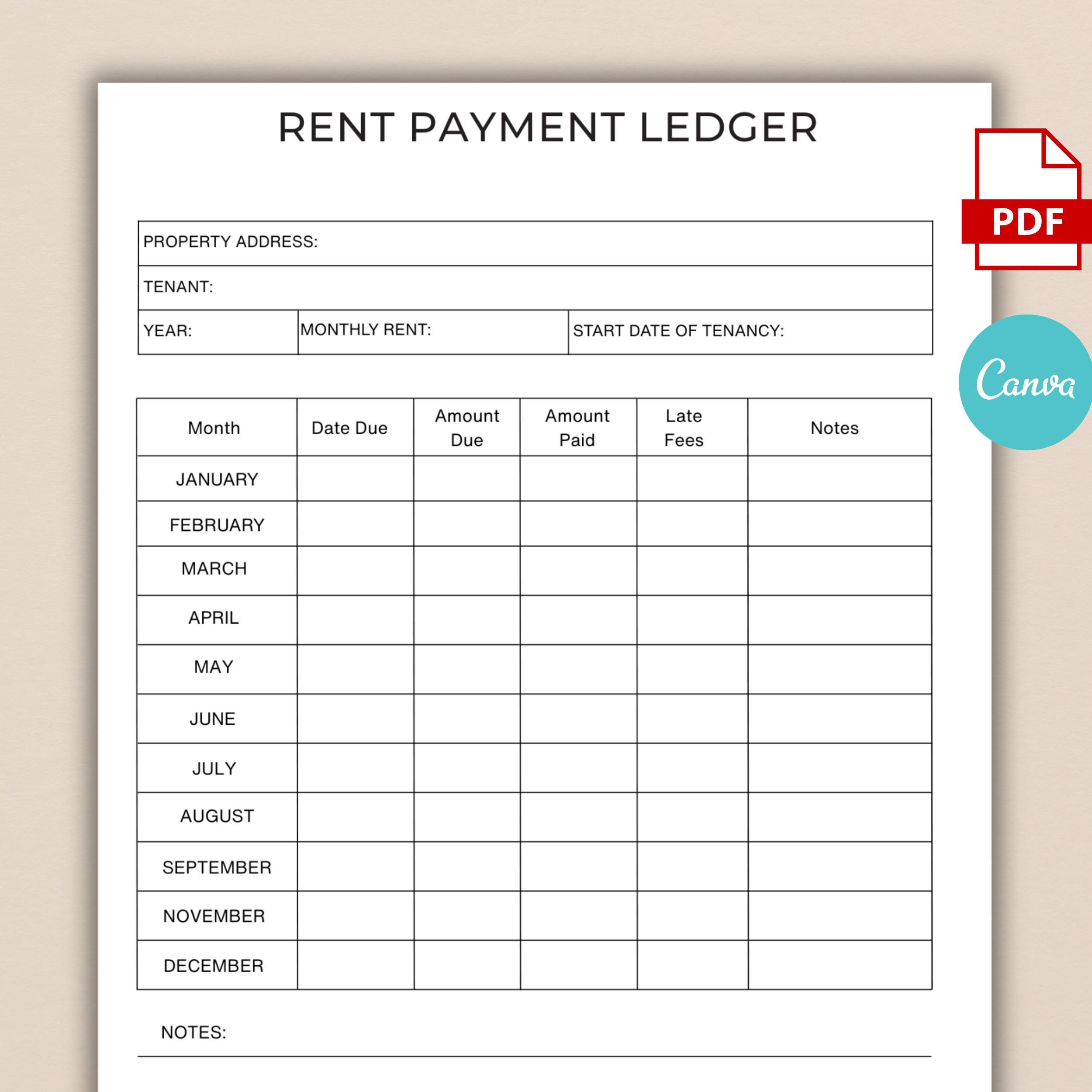 Monthly Rent Statements Editable Rent Payment Ledger, Printable Rental Payment Tracker, Monthly ...