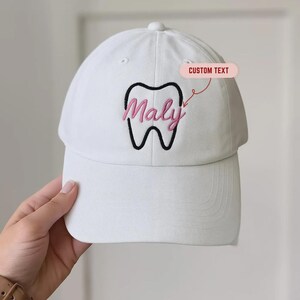 Custom Tooth Embroidered Hat – Personalized Dentist Baseball Cap for Dental Hygienist, Assistant, Office Gift, Custom Text Wash Cap