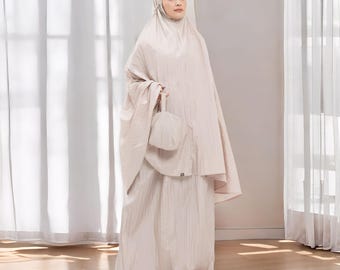 Mukena Zahra 2 in 1 grigio caldo, pratico e leggero set da preghiera, Mukena, abito da preghiera musulmano, abbigliamento da preghiera musulmano, abito da preghiera, preghiera musulmana