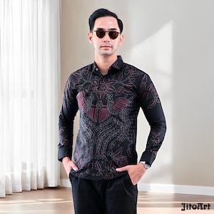 Men&#39;s Batik Slim Fit Long Sleeve Maharaja Motif,Men Batik,Batik,Men Batik Shirt,Men&#39;s Batik Shirts,Batik Shirt,Batik for Men
