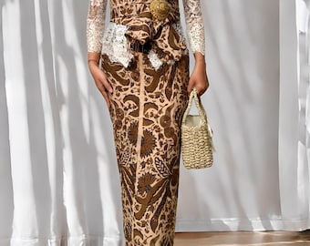 Gonna avvolgente in batik balinese e set di scialle, lussuoso sarong in tessuto Sutra Paris per Kebaya, elegante tessuto tradizionale indonesiano