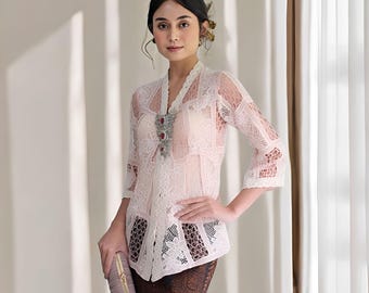 Yowel Kebaya Semi Top French Brocade Elegant Balinese Kutubaru Style,Bali Kebaya,Balinese Dress,Kebaya Bali,Bali Blouse,Balinese Kebaya