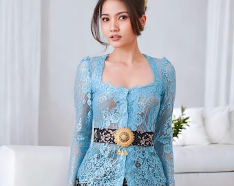 Gayatri Glossy Long Kebaya Top V Neck Elegant Party and Graduation Attire,Bali Kebaya,Balinese Dress,Kebaya Bali,Bali Blouse,Balinese Kebaya