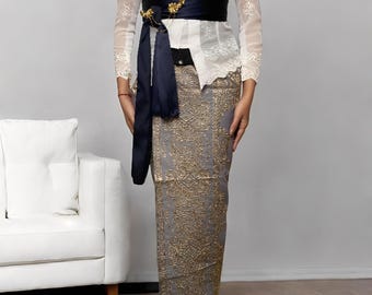 Tessuto Sarong balinese ricamato di lusso, gonna avvolgente tradizionale indonesiana Kamen per Kebaya e matrimonio, tessuto cucito su misura