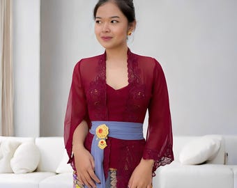 Embroidered Chiffon Modified Kebaya Top Elegant and Lightweight,Bali Kebaya,Balinese Dress,Kebaya Bali,Bali Blouse,Balinese Kebaya