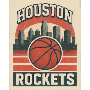 Vintage Houston Rockets Retro Basketball Design | Retro Houston Rockets Art | Nba Houston Team Wall Decor, Nba Printable Mockup Design