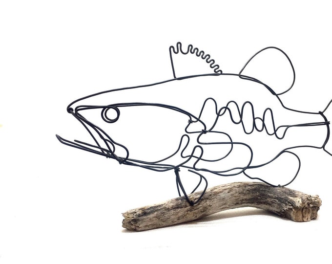 Trophy Bass Wire Sculpture, Fish Wire Art, Minimal Design Art, Wire