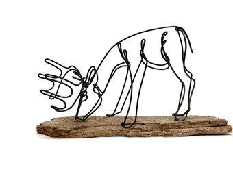 Big Buck Deer Sculpture Minimalist Art One Strand of Wire 3-D Art White Tail Deer Wire Art