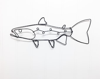 Wire Trout Sculpture: Handmade Steel Fish Wall Art