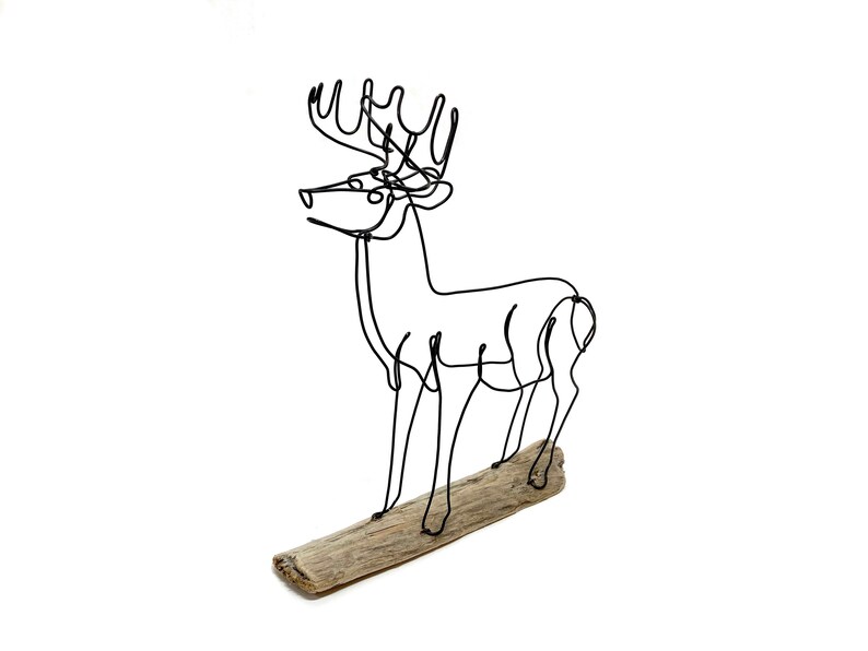 Big Buck Deer Sculpture Minimalist Art One Strand of Wire 3-D Art White Tail Deer Wire Art