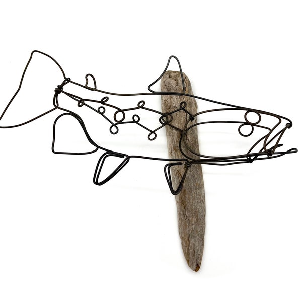 Trout Art Wall Hanging, Right-Facing Trout Wire Sculpture, Great Gift!