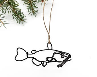 Handmade Steel Wire Catfish Ornament: Minimalist Fish Gift Tag