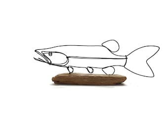 Muskie Metal Art, Minimal Artwork, Fish Sculpture, Unique Gift!