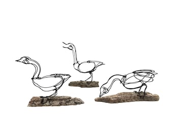 Trio of Geese Wire Sculpture, Minimal One Line Wire Art, Free Shipping, Unique Gift!