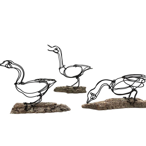 Trio of Geese Wire Sculpture, Minimal One Line Wire Art, Free Shipping, Unique Gift!