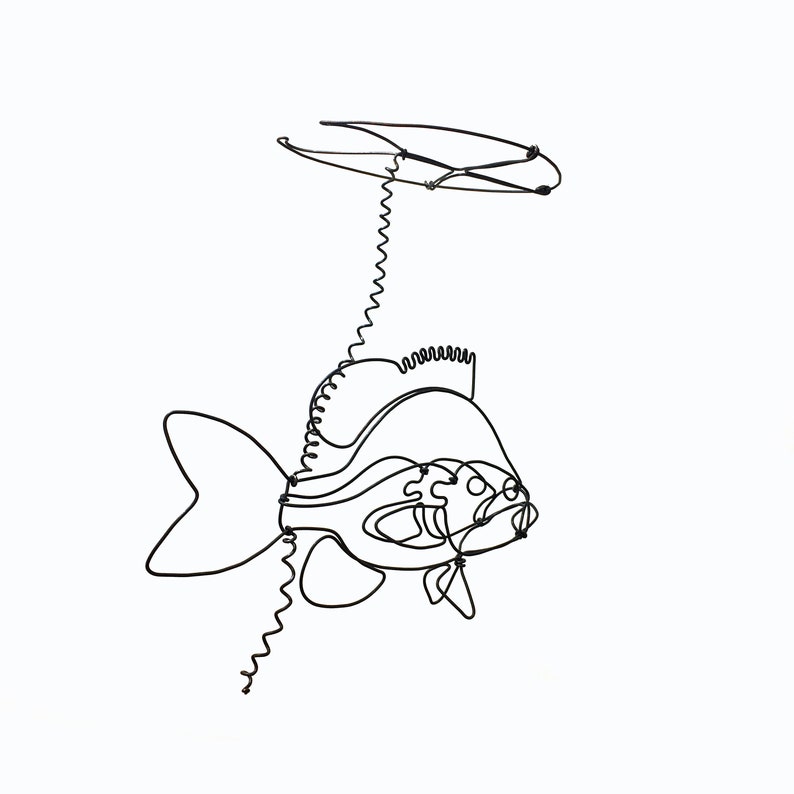 Sunfish Under a Lilypad, Hanging Sunfish Wire Sculpture, Minimal Sculpture image 3