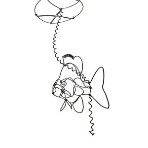 Sunfish Under a Lilypad, Hanging Sunfish Wire Sculpture, Minimal Sculpture image 4