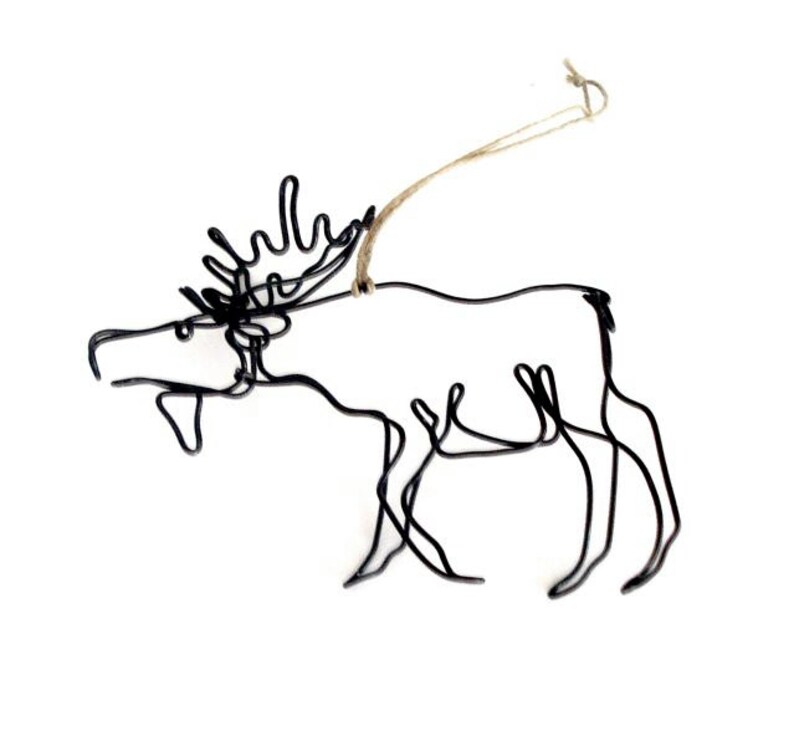 Moose Wire Ornament, Great Gift Tag Accent, Interesting One Strand of Wire Design image 1